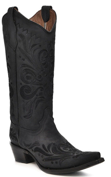 Elegant Black Embroidered Heeled Boots - Picture 1 of 9